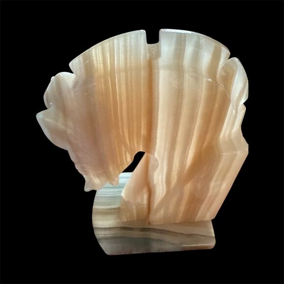 Pair Onyx Marble Trojan Horse Head Bookends 6.25" MCM Aztec Style Vintage Decor - Picture 5 of 8